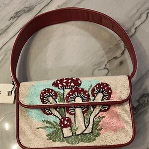 STAUD Red and Cream Mushroom Tea beaded Shoulder Bag